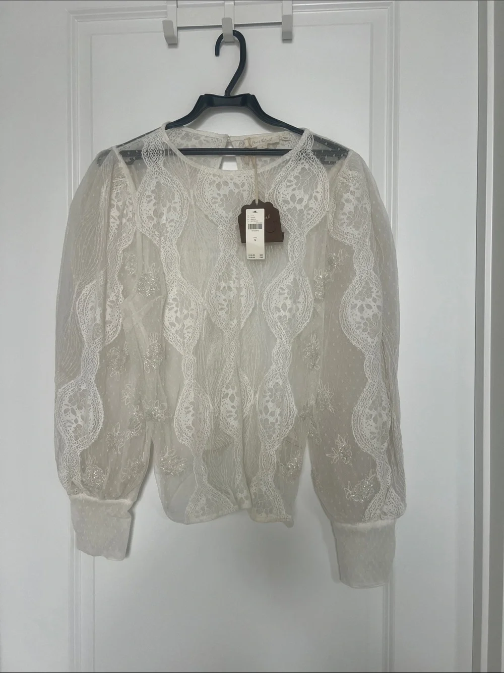 Anthropologie Sheer Embroidered Lace Blouse - Ivory